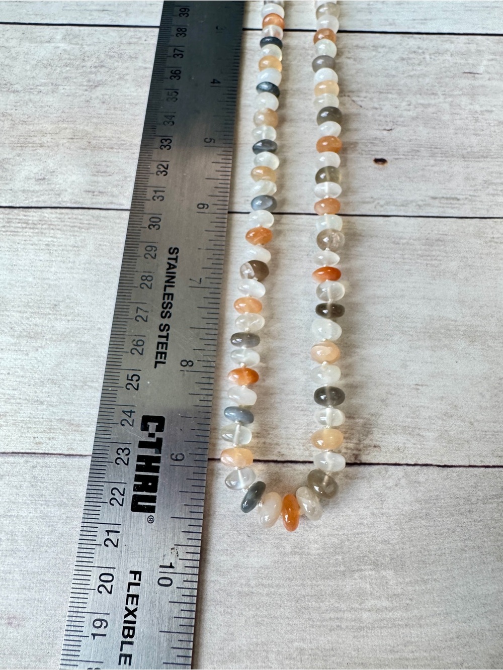 Hand Crafted Peach, Gray & White Moonstone Beaded Necklace - Picture 4 of 5